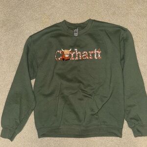 Green sweatshirt with cow